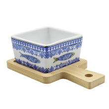 Load image into Gallery viewer, Portuguese Azulejo Style Sauce & Snack Dish with Wooden Serving Tray, Sardine