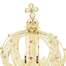 Load image into Gallery viewer, Our Lady of Fatima Gold Tone Metal Filigree Crown with Gem Accents for Religious Statues