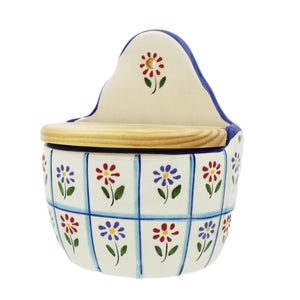 Hand-Painted Portuguese Ceramic Colorful Floral Salt Holder