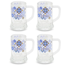Load image into Gallery viewer, Set of 4 Portuguese Shot Glasses – Mini Beer Mug Style with Blue & Yellow Tile Design