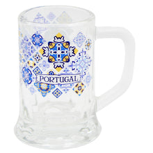Load image into Gallery viewer, Set of 4 Portuguese Shot Glasses – Mini Beer Mug Style with Blue & Yellow Tile Design