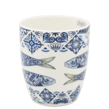 Load image into Gallery viewer, Portuguese Azulejo Style Ceramic Espresso Cup with Spoon - Blue and White Sardine Design