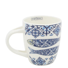 Load image into Gallery viewer, Portuguese Azulejo Style Ceramic Espresso Cup with Spoon - Blue and White Sardine Design