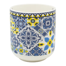 Load image into Gallery viewer, Portuguese Ceramic Mug with Blue and Yellow Azulejo Tile Pattern, 16 oz.