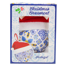 Load image into Gallery viewer, Portuguese Azulejo Christmas Ornament with Santa Hat – Blue & White Tile Design