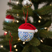Load image into Gallery viewer, Portuguese Azulejo Christmas Ornament with Santa Hat – Blue & White Tile Design