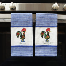 Load image into Gallery viewer, Set of 2 Portuguese Rooster Kitchen Dish Towels – 100% Cotton Decorative Towels in Blue Design