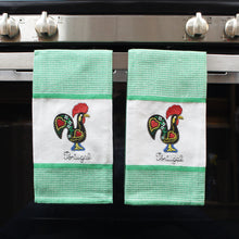 Load image into Gallery viewer, Set of 2 Portuguese Rooster Kitchen Dish Towels – 100% Cotton Decorative Towels in Green Design
