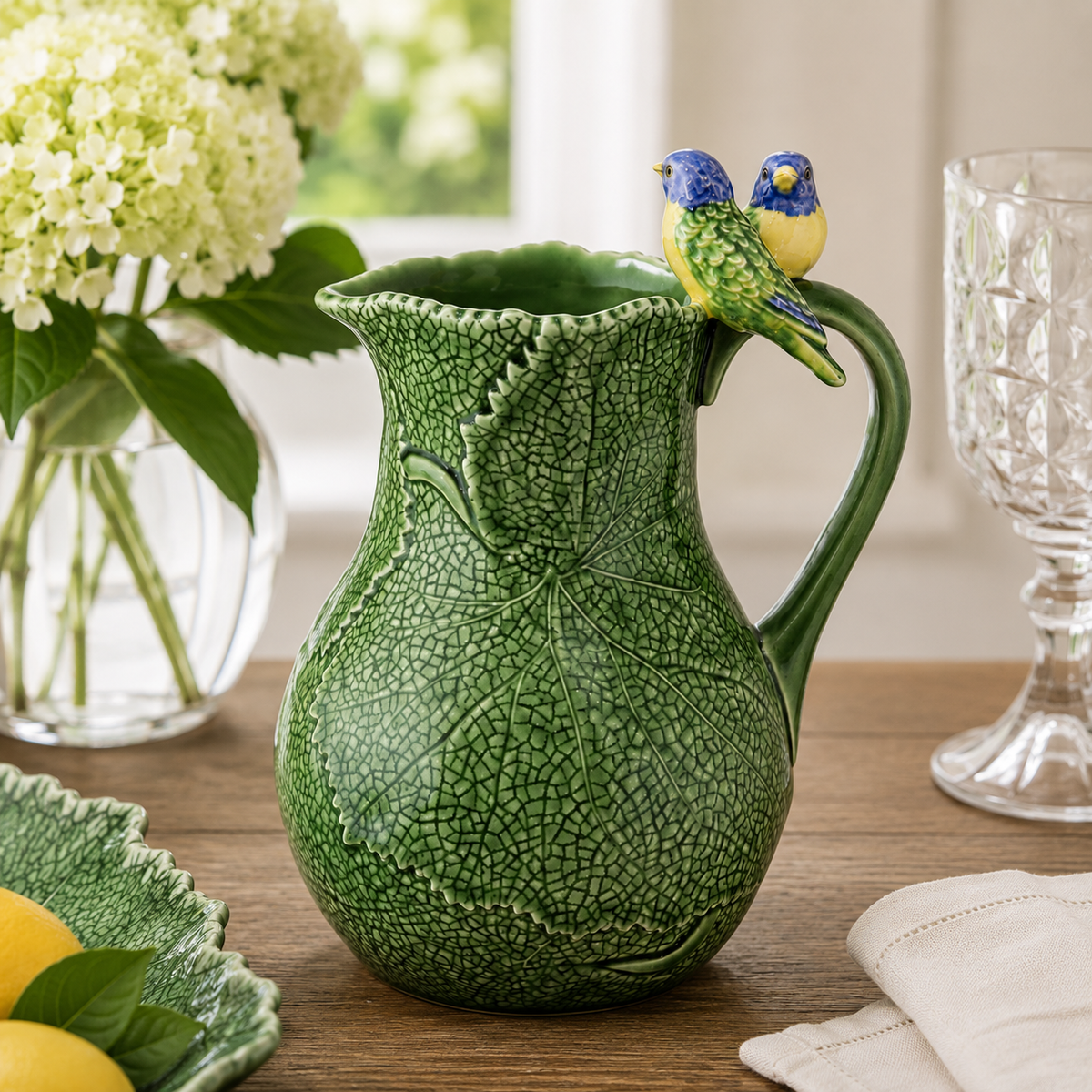 【希少】bordallo pinheiro ボルダロ　デイジー花瓶　ピッチャー Bordallo Pinheiro Cinerária Pitcher with Birds – Portugalia Sales Inc