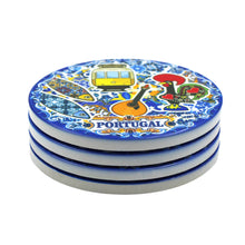 Load image into Gallery viewer, Traditional Blue Tile Azulejo Portugal Icons Themed Ceramic Coasters with Cork Bottom, Set of 4
