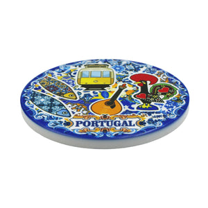 Traditional Blue Tile Azulejo Portugal Icons Themed Ceramic Coasters with Cork Bottom, Set of 4