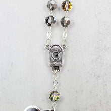 Load image into Gallery viewer, Our Lady of Fatima Rosary with 8mm Black and Silver Bohemian Crystal Beads