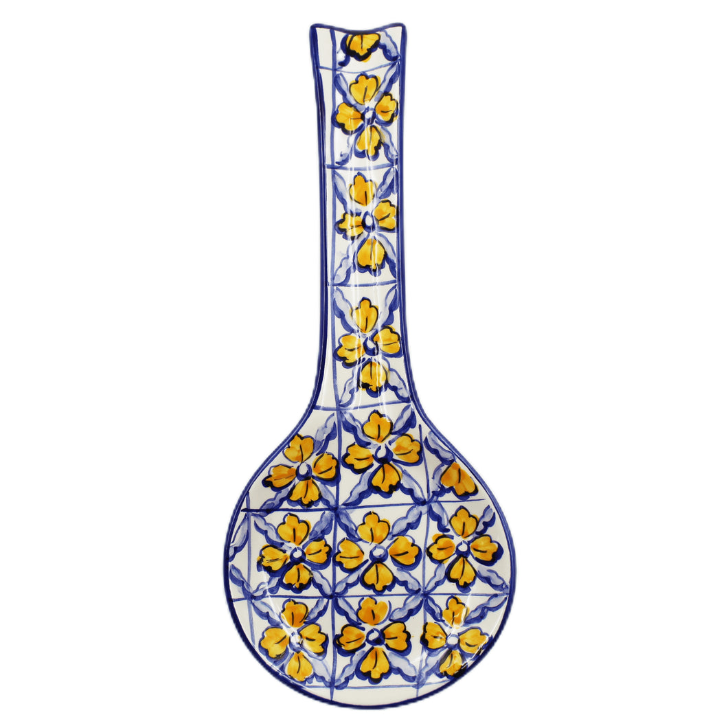 Hand-painted Decorative Ceramic Portuguese Azulejo Floral Spoon Rest