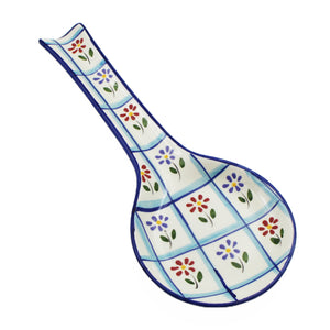 Hand-Painted Portuguese Ceramic Colorful Floral Spoon Rest