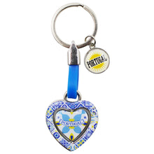 Load image into Gallery viewer, Rotating Heart Yellow Azulejo Design Keychain with Portugal Emblem Charm