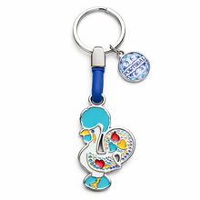 Load image into Gallery viewer, Portuguese Blue Barcelos Rooster Keychain with Azulejo Portugal Charm – Metal Design
