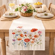 Load image into Gallery viewer, Floral Wildflower Table Runner – Botanical Garden Design, Made in Portugal (55" x 16.75")
