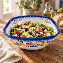 Load image into Gallery viewer, Portuguese Hand-Painted Floral Ceramic Salad Bowl – 9.4"