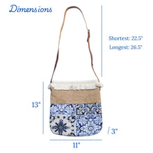 Load image into Gallery viewer, Praceta Lisboa Crossbody Bag with Blue Azulejo Tile Design, Fringe Trim & Adjustable Strap