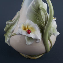 Load image into Gallery viewer, Calla Lily & Ladybug Porcelain Vase – Floral Decorative Vase