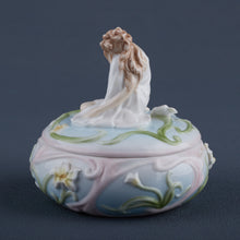 Load image into Gallery viewer, Lady with Butterfly Porcelain Trinket Box – Handcrafted Floral Jewelry Box