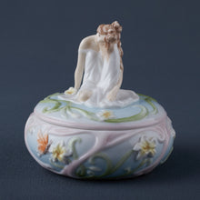 Load image into Gallery viewer, Lady with Butterfly Porcelain Trinket Box – Handcrafted Floral Jewelry Box
