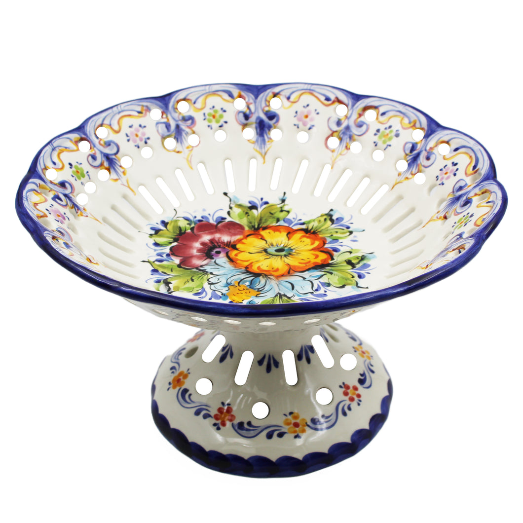 Hand-Painted Traditional Floral Ceramic Footed Fruit Bowl