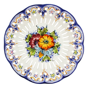 Hand-Painted Traditional Floral Ceramic Footed Fruit Bowl