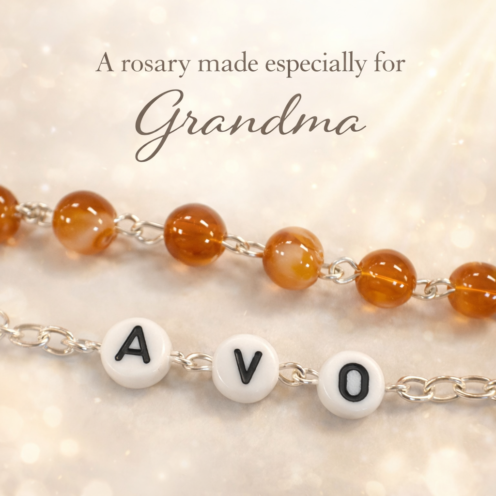 Avó Rosary with Terra de Fatima Medallion, Amber Carnelian Beads