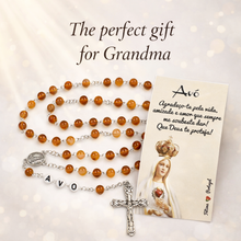 Load image into Gallery viewer, Avó Rosary with Terra de Fatima Medallion, Amber Carnelian Beads, Catholic Gift for Grandmother