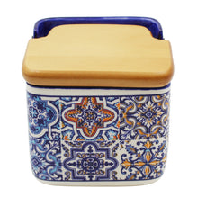 Load image into Gallery viewer, Portuguese Azulejo Ceramic Salt Holder with Wooden Lid, Blue