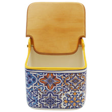 Load image into Gallery viewer, Portuguese Azulejo Ceramic Salt Holder with Wooden Lid, Yellow