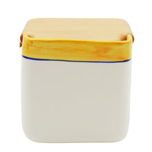 Load image into Gallery viewer, Portuguese Azulejo Ceramic Salt Holder with Wooden Lid, Yellow