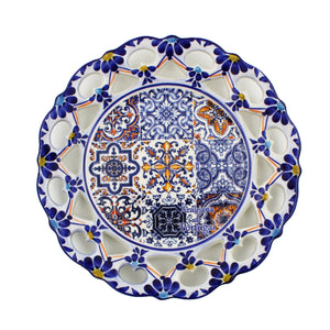 Traditional Portuguese Multicolor Floral and Tile 9.5" Decorative Plate