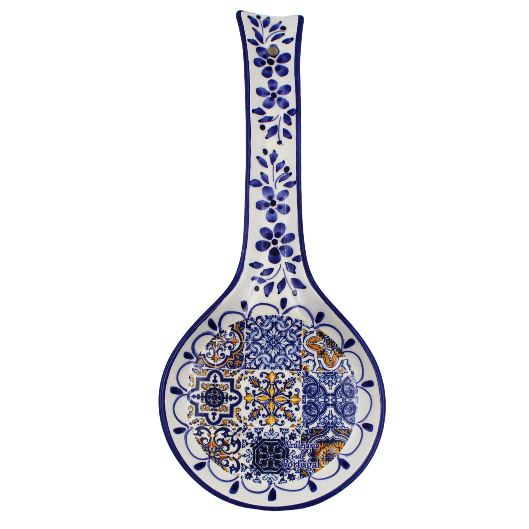Hand-painted Decorative Ceramic Portuguese Blue Floral Tile Spoon Rest