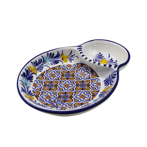 Hand-painted Decorative Ceramic Portuguese Blue Floral and Orange Tile Olive Dish