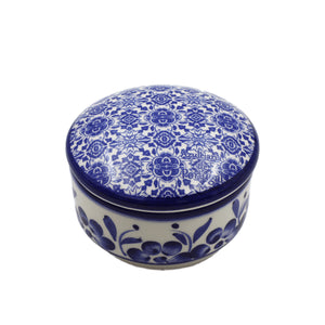 Traditional Portuguese Blue Tile and Floral Ceramic Decorative Box