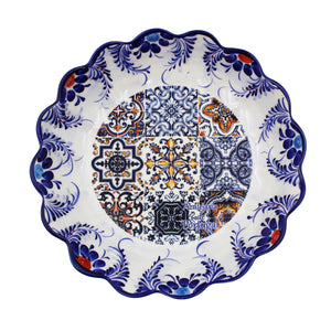 Traditional Portuguese Blue Red Multicolor Floral and Tile Ceramic Salad Bowl