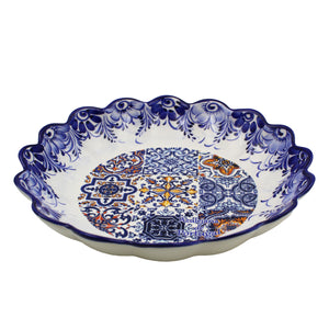 Traditional Portuguese Blue Multicolor Floral and Tile Ceramic Salad Bowl
