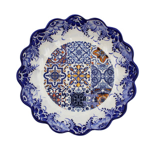 Traditional Portuguese Blue Multicolor Floral and Tile Ceramic Salad Bowl
