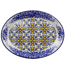 Load image into Gallery viewer, Traditional Blue and Yellow Tile Azulejo Floral Ceramic Oval Platter
