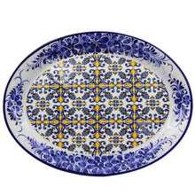 Load image into Gallery viewer, Traditional Blue and Yellow Tile Azulejo Floral Ceramic Oval Platter