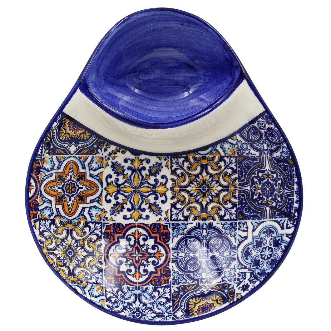 Traditional Blue Tile Azulejo Large Olive Dish with Pit Holder