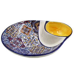 Traditional Yellow Tile Azulejo Large Olive Dish with Pit Holder