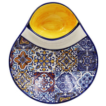 Load image into Gallery viewer, Traditional Yellow Tile Azulejo Large Olive Dish with Pit Holder
