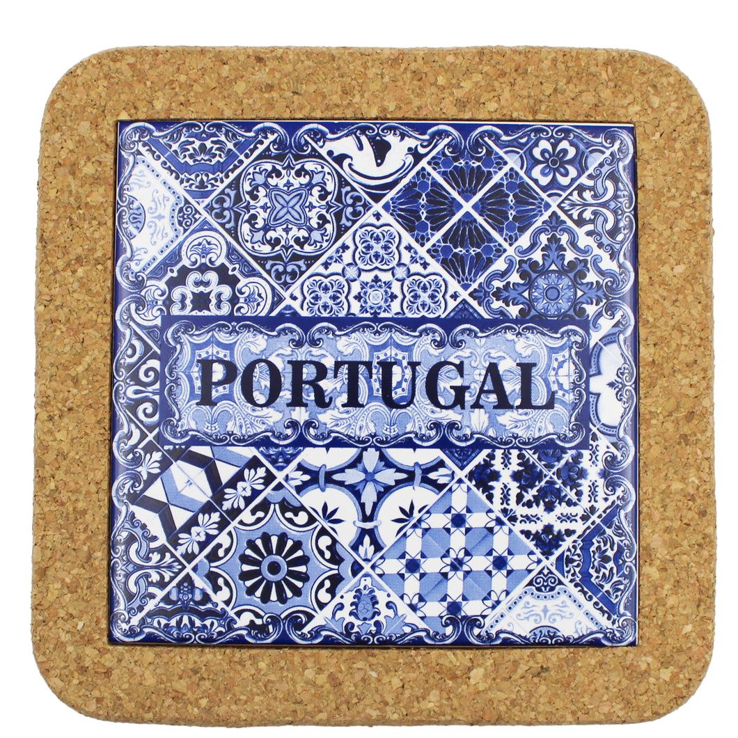 Traditional Portuguese Blue Tile Azulejo Tile Cork Trivet