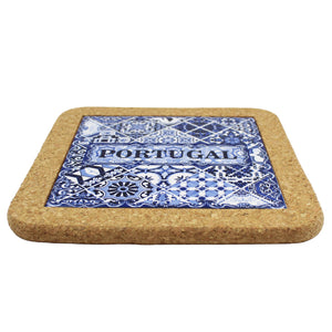 Traditional Portuguese Blue Tile Azulejo Tile Cork Trivet