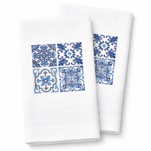 Load image into Gallery viewer, Portuguese Embroidered Cotton Tea Towels – Set of 2, 100% Cotton (28" x 20.5") - Blue Azulejo