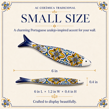 Load image into Gallery viewer, Portuguese Ceramic Small Sardine Wall Decor, Orange Azulejo Tile Design