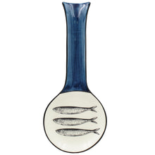 Load image into Gallery viewer, Traditional Blue and White Ceramic Sardine Spoon Rest, Utensil Holder
